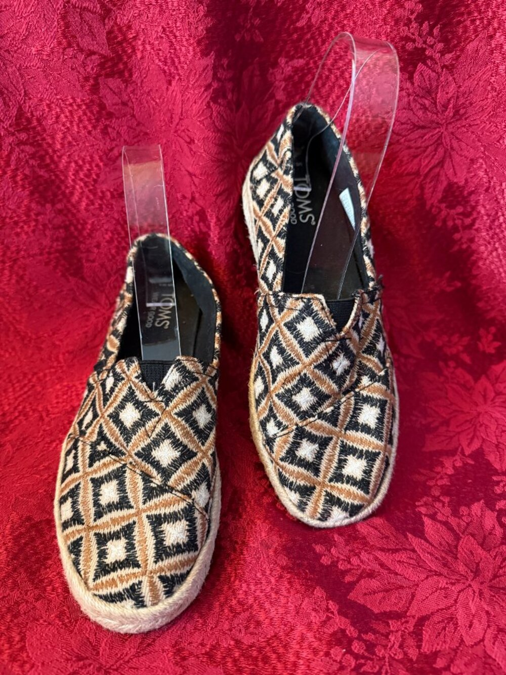 TOMS Women's Alpargata Rope 2.0 Black, Tan & Cream Espadrilles Sz 6